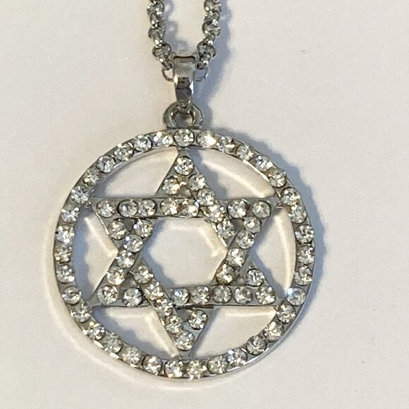 Star of David Necklace Crystal Rhodium Plated 17-19" Sparkly Jewish Zion Jewelry - Picture 4 of 10